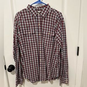 Fossil Red/White Plaid Casual Botton Down Shirt - Large L